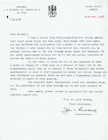 Letter from John Ruddock, Secretary of the Limerick Music Association to Mervyn Wall, Secretary of the Arts Council. 